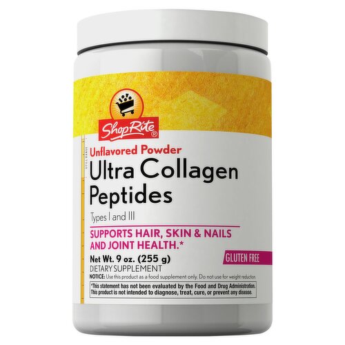 ShopRite Unflavored Powder Types I and III Ultra Collagen Peptides Dietary Supplement, 9 oz