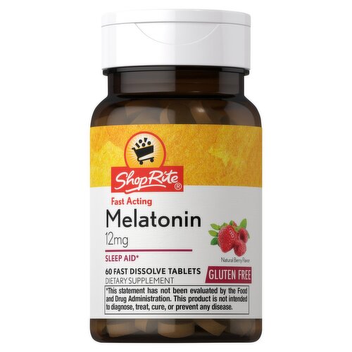 ShopRite Melatonin Natural Berry Flavor Fast Dissolve Tablets Dietary Supplement, 12 mg, 60 count