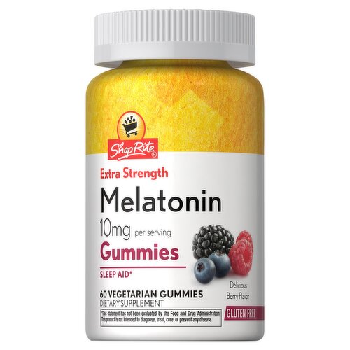 ShopRite Extra Strength Melatonin Delicious Berry Flavor Dietary Supplement, 10 mg, 60 count