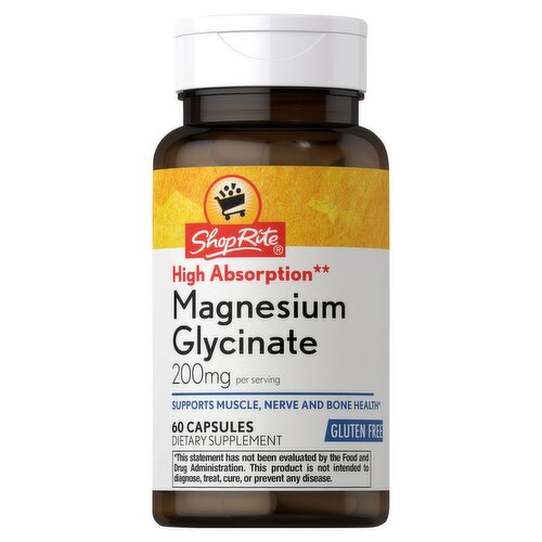 ShopRite High Absorption Magnesium Glycinate Dietary Supplement, 200 mg, 60 count