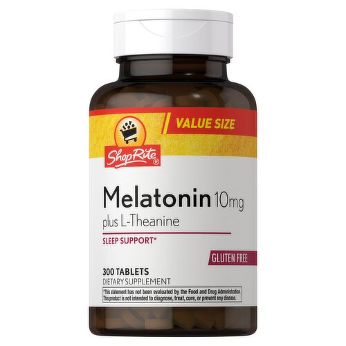 ShopRite Melatonin Plus L-Theanine Dietary Supplement Value Size, 10mg, 300 Count