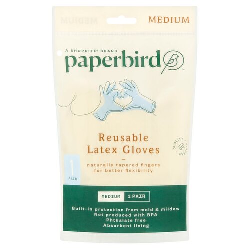 Paperbird Reusable Latex Gloves, Medium, 1 pair