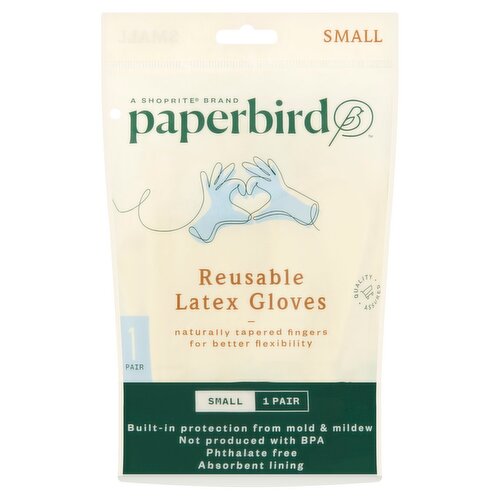 Paperbird Reusable Latex Gloves, Small, 1 pair