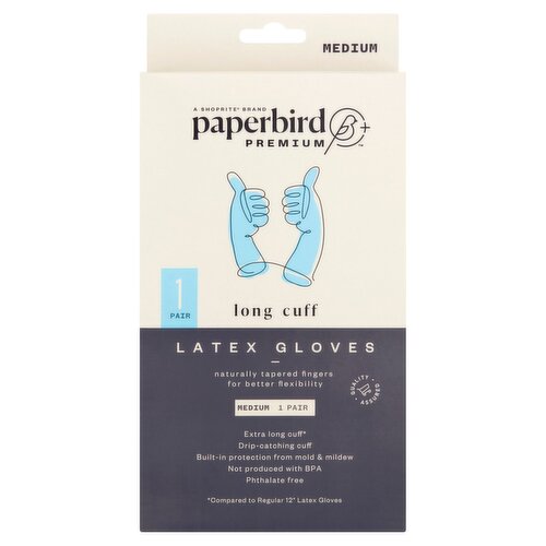 Paperbird Premium Long Cuff Latex Gloves, Medium, 1 pair