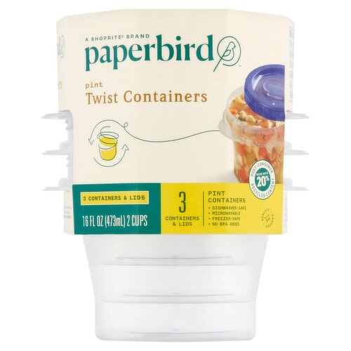 Paperbird Pint Twist Containers and Lids 16 Fl Oz, 3 count