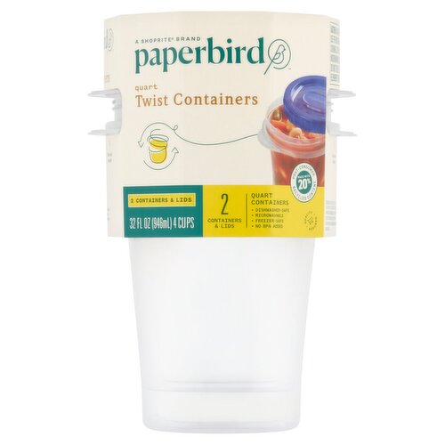 Paperbird Quart Twist 32 Fl Oz Containers & Lids, 2 count