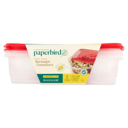 Paperbird Extra Large Rectangle 128 Fl Oz Containers & Lids, 2 count