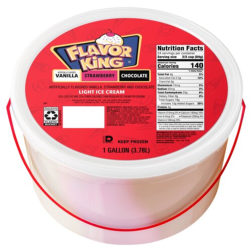 Flavor King Vanilla, Strawberry and Chocolate Light Ice Cream, 1 gallon