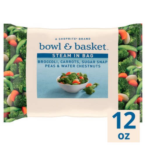 Bowl & Basket Steam in Bag Broccoli, Carrots, Sugar Snap Peas & Water Chestnuts, 12 oz