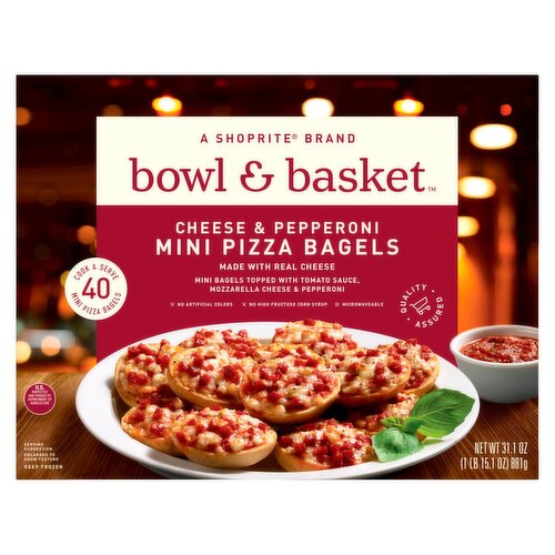 Bowl & Basket Cheese & Pepperoni Mini Pizza Bagels, 40 count, 31.1 oz