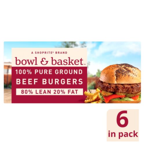 Bowl & Basket 80% Lean 20% Fat Beef Burgers, 1/3 lb, 6 count