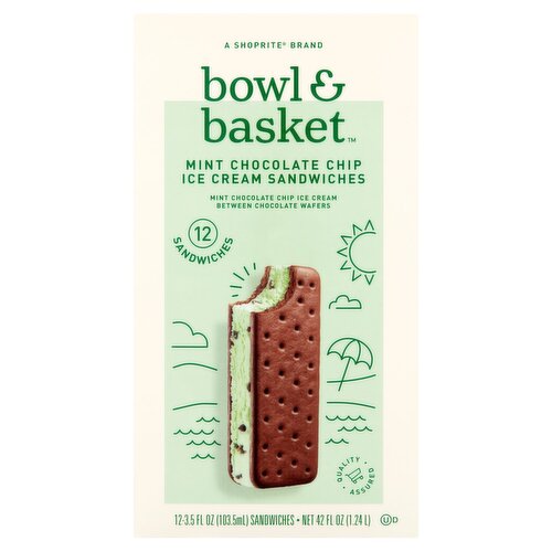 Bowl & Basket Mint Chocolate Chip Ice Cream Sandwiches, 3.5 fl oz, 12 count