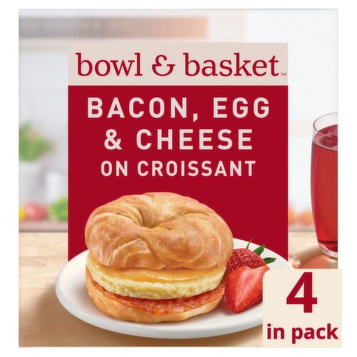 Bowl & Basket Bacon, Egg & Cheese on Croissant Sandwiches, 3.64 oz, 4 count