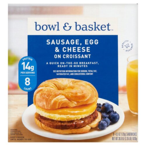 Bowl & Basket Sausage, Egg & Cheese on Croissant Sandwiches, 4.5 oz, 8 count