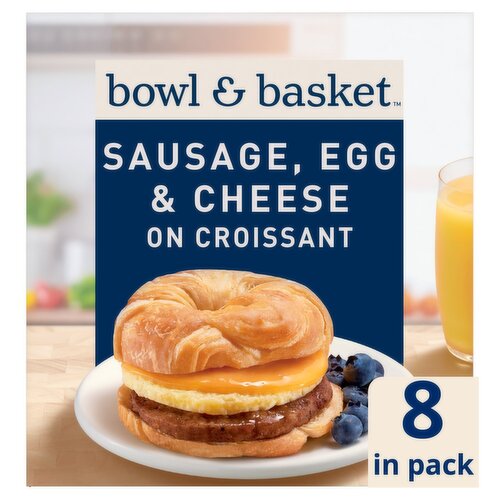 Bowl & Basket Sausage, Egg & Cheese on Croissant Sandwiches, 4.5 oz, 8 count