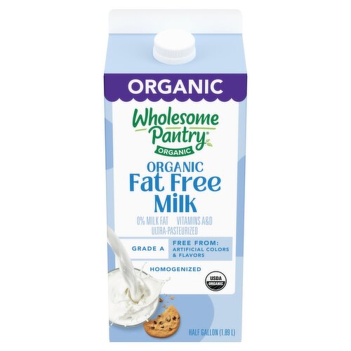 Wholesome Pantry Organic Fat Free Milk, half gallon
