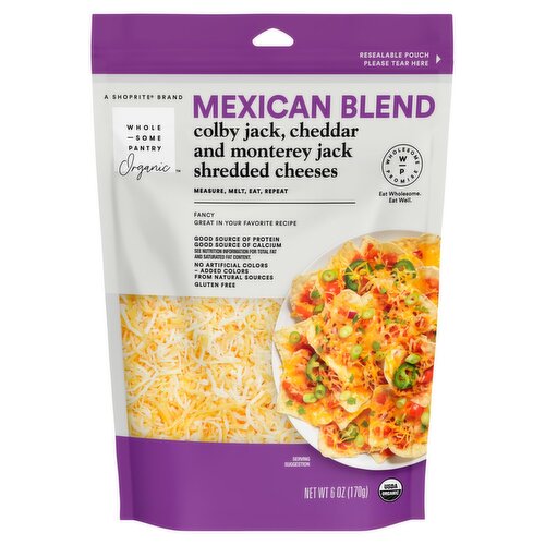 Wholesome Pantry Organic Mexican Blend Colby Jack, Cheddar and Monterey Jack Shredded Cheeses, 6 oz