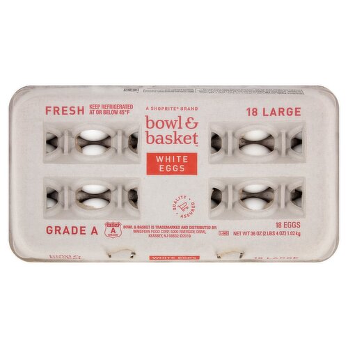 Bowl & Basket Fresh White Eggs, Large, 18 count, 36 oz