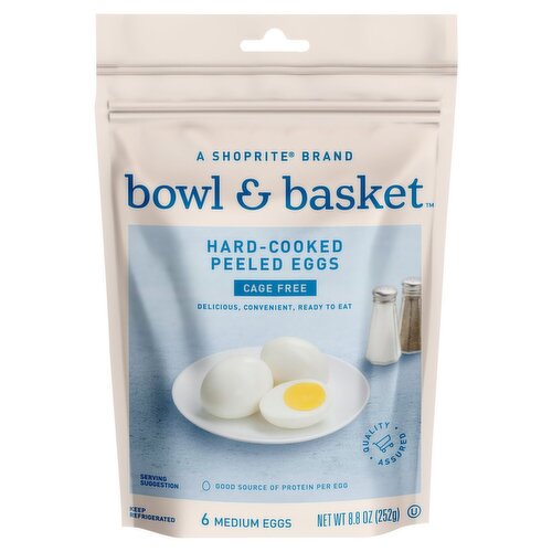 Bowl & Basket Cage Free Hard-Cooked Peeled Eggs, 6 count, 8.8 oz