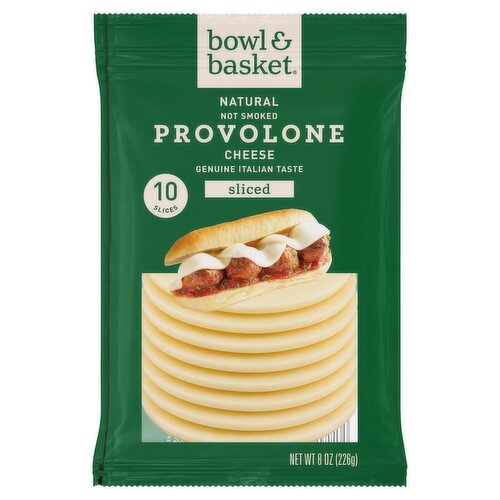 Bowl & Basket Sliced Not Smoked Provolone Natural Cheese, 10 count, 8 oz