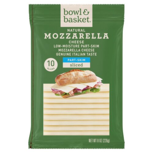 Bowl & Basket Sliced Part-Skim Mozzarella Natural Cheese, 10 count, 8 oz