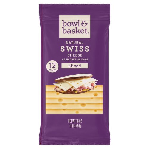Bowl & Basket Sliced Swiss Natural Cheese, 12 count, 16 oz Image 1 of 4
