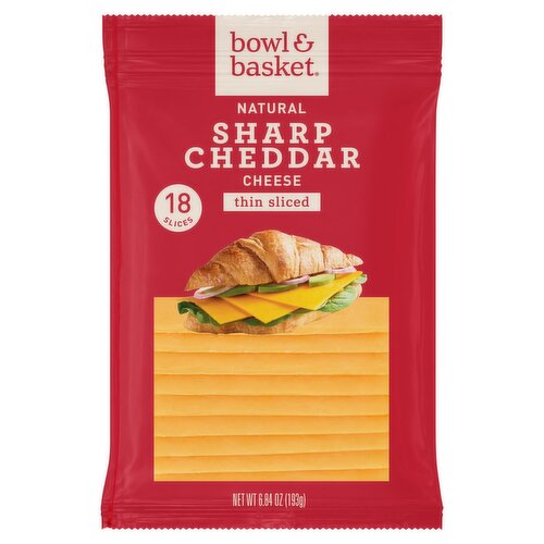 Bowl & Basket Thin Sliced Sharp Cheddar Natural Cheese, 18 count, 6.84 oz