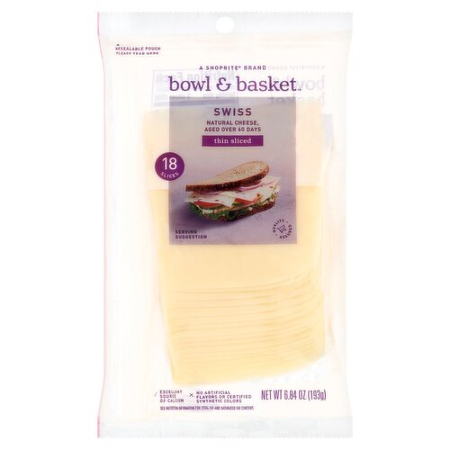 Bowl & Basket Thin Sliced Swiss Natural Cheese, 18 count, 6.84 oz