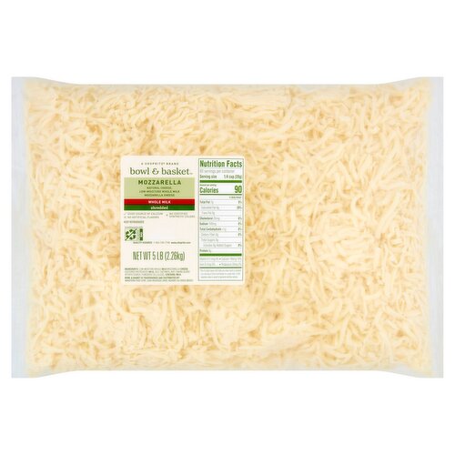 Bowl & Basket Whole Milk Shredded Mozzarella Cheese, 5 lb