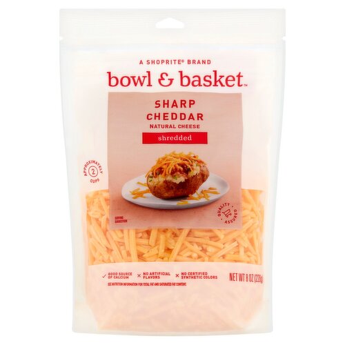 Bowl & Basket Shredded Sharp Cheddar Natural Cheese, 8 oz