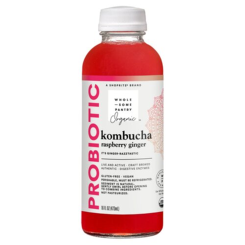Wholesome Pantry Organic Probiotic Raspberry Ginger Kombucha, 16 fl oz