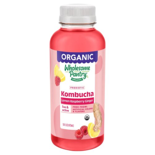Wholesome Pantry Organic Lemon Raspberry Ginger Probiotic Kombucha, 16 fl oz