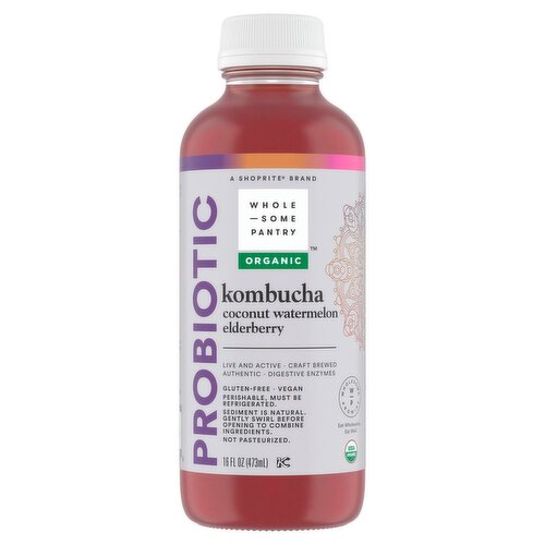 Wholesome Pantry Organic Probiotic Coconut Watermelon Elderberry Kombucha, 16 fl oz