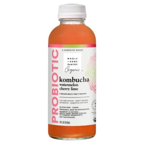 Wholesome Pantry Organic Probiotic Watermelon Cherry Lime Kombucha, 16 fl oz