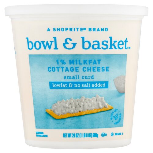 Bowl & Basket Lowfat & No Salt Added Small Curd 1% Milkfat Cottage Cheese, 24 oz