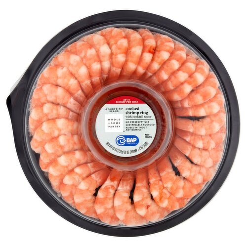 Wholesome Pantry Cooked Shrimp Ring with Cocktail Sauce, 26 - 31 shrimp per tray, 26 oz