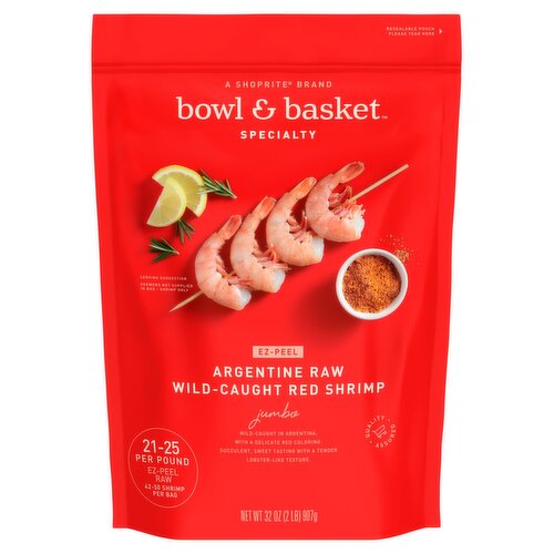 Bowl & Basket Specialty Argentine Raw Wild-Caught Red Shrimp, Jumbo, 42-50 shrimp per bag, 32 oz