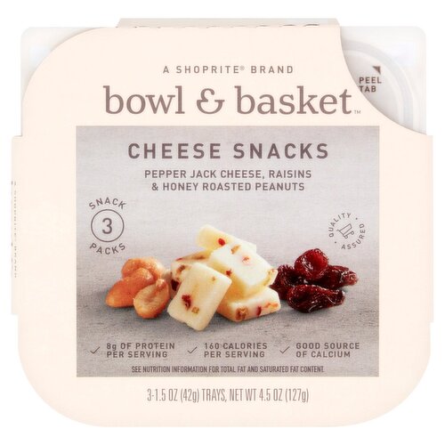 Bowl & Basket Pepper Jack, Raisins & Honey Roasted Peanuts Cheese Snacks, 1.5 oz, 3 count