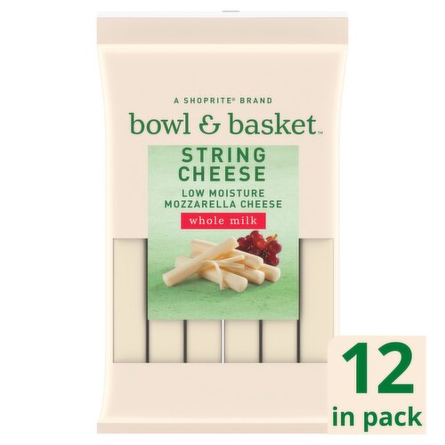 Bowl & Basket Whole Milk Low Moisture Mozzarella String Cheese, 12 count, 12 oz