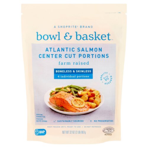 Bowl & Basket Center Cut Portions Boneless & Skinless Atlantic Salmon, 32 oz