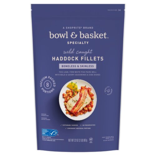 Bowl & Basket Specialty Boneless & Skinless Haddock Fillets, 8 count, 32 oz