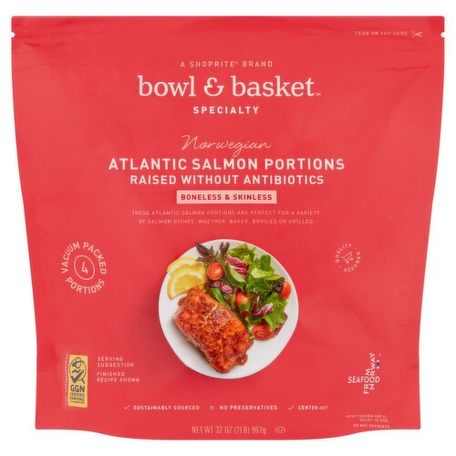 Bowl & Basket Specialty Boneless & Skinless Norwegian Atlantic Salmon Portions, 4 count, 32 oz