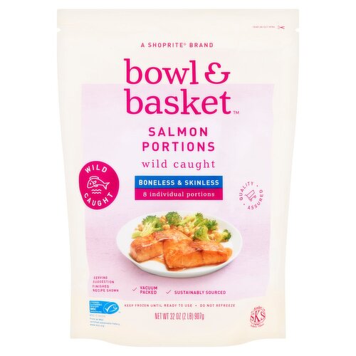 Bowl & Basket Boneless and Skinless Wild Caught Salmon Portions, 8 count, 32 oz