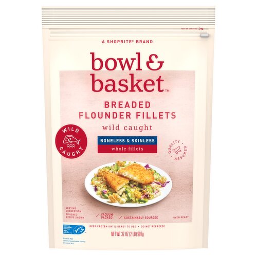 Bowl & Basket Boneless & Skinless Whole Breaded Flounder Fillets, 32 oz