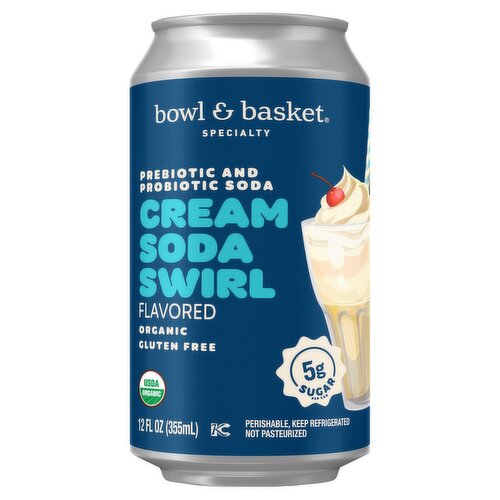 Bowl & Basket Specialty Cream Soda Swirl Flavored Organic Prebiotic and Probiotic Soda, 12 fl oz