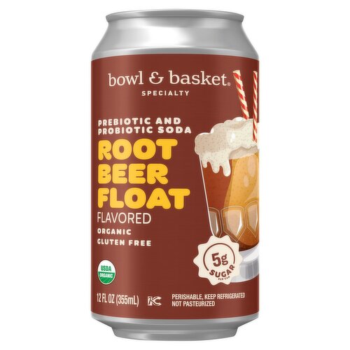 Bowl & Basket Specialty Root Beer Float Flavored Organic Prebiotic and Probiotic Soda, 12 fl oz