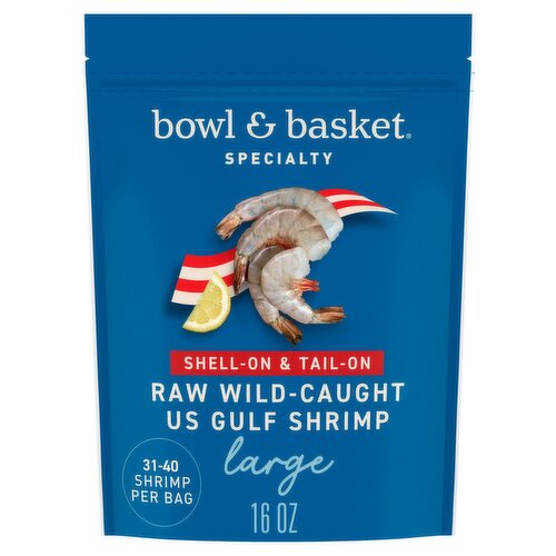 Bowl & Basket Specialty Raw Wild-Caught Shell-On & Tail-On Large US Gulf Shrimp, 16 oz