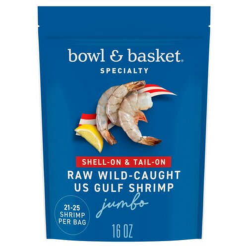 Bowl & Basket Specialty Raw Wild-Caught Shell-On & Tail-On Jumbo US Gulf Shrimp, 16 oz