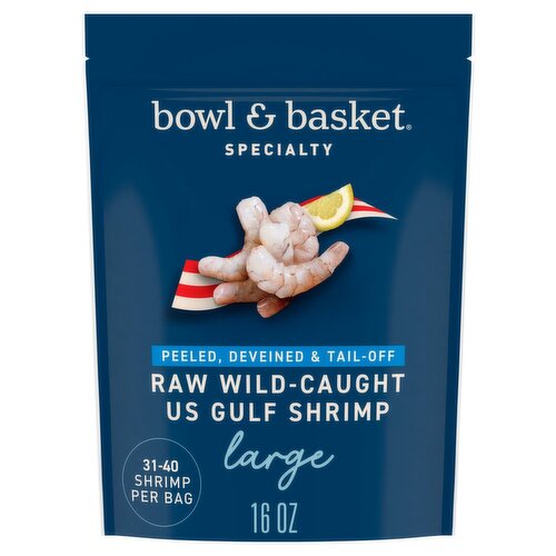 Bowl & Basket Specialty Wild Caught Peeled, Deveined & Tail-Off Large US Gulf Shrimp, 16 oz