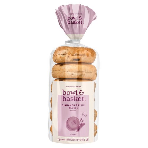 Bowl & Basket Sliced Cinnamon Raisin Bagels, 6 count, 20 oz